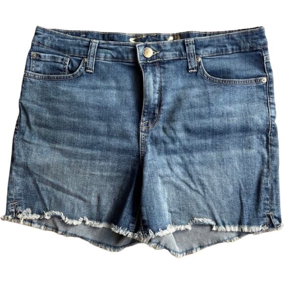 Seven7 Medium Wash Blue Denim Raw Hem Boyfriend Relaxed Jean Shorts Sz 12 - Picture 2 of 10